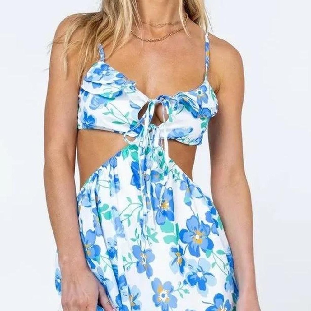 Princess Polly Blue, White, and Yellow Floral Cutout Mini Dress